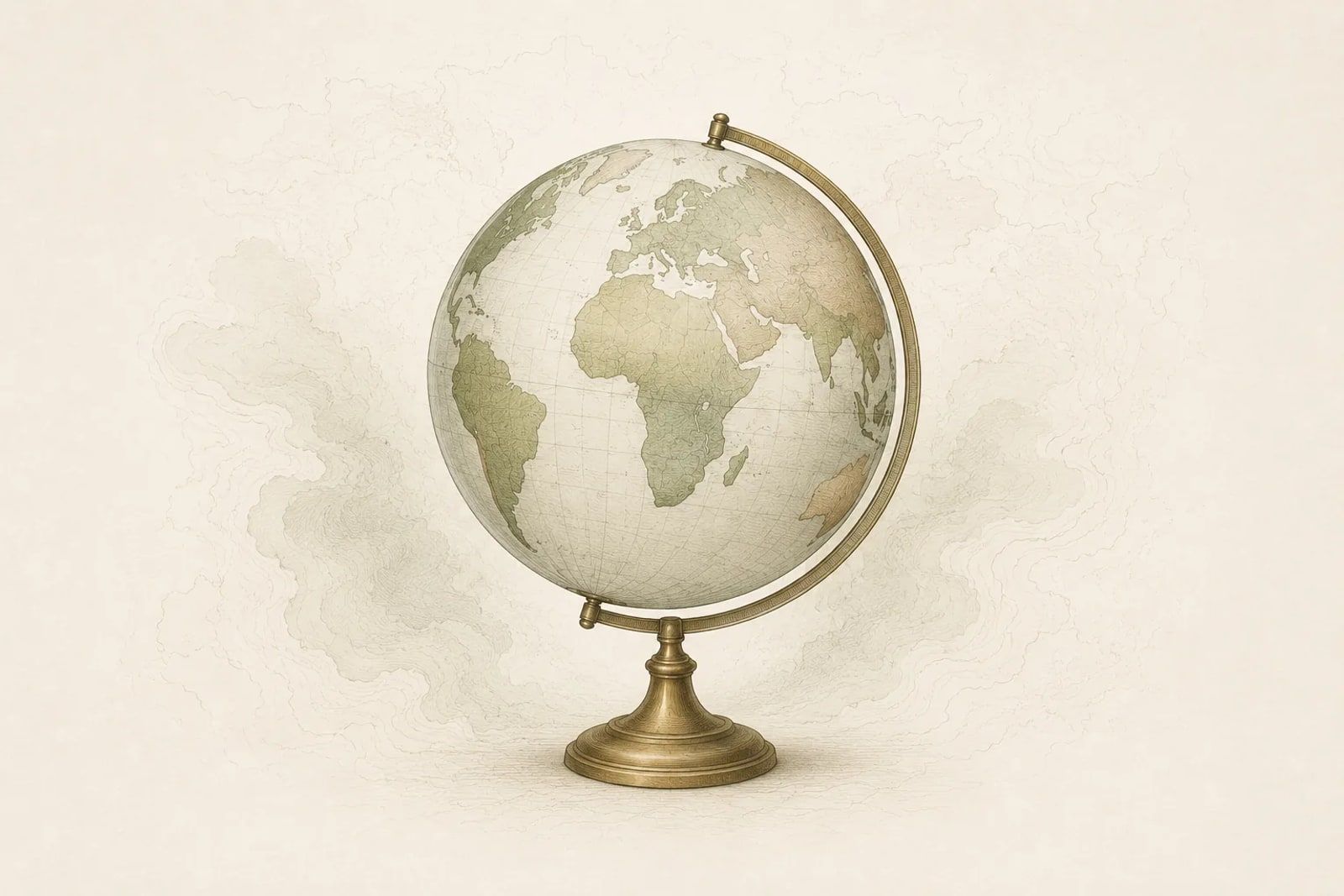 Globe from the six continents Quest, the same kind of map the Atlas uses to show what you still lack